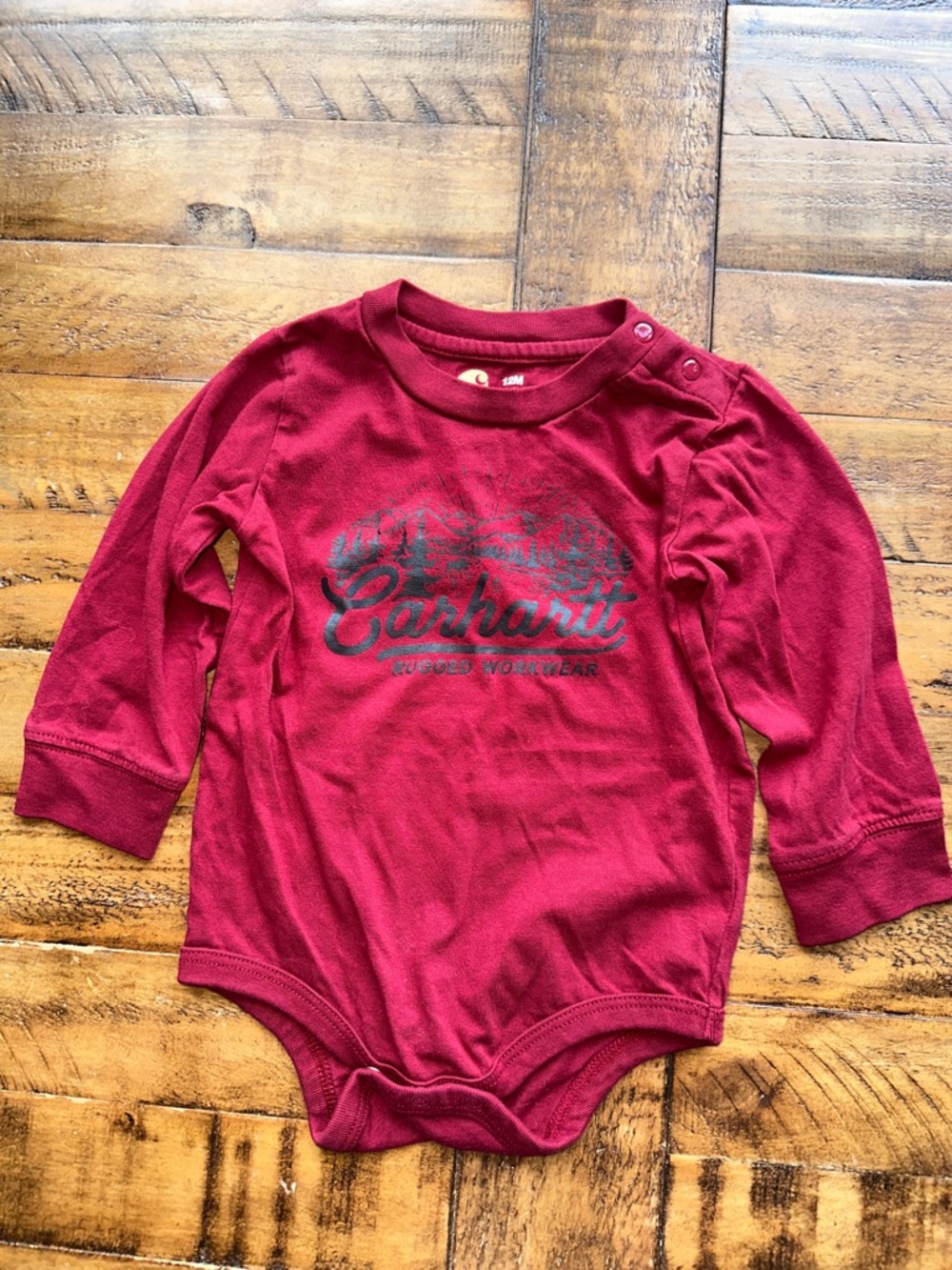 Carhartt Burgundy Long Sleeve Baby Bodysuit with Logo Graphic